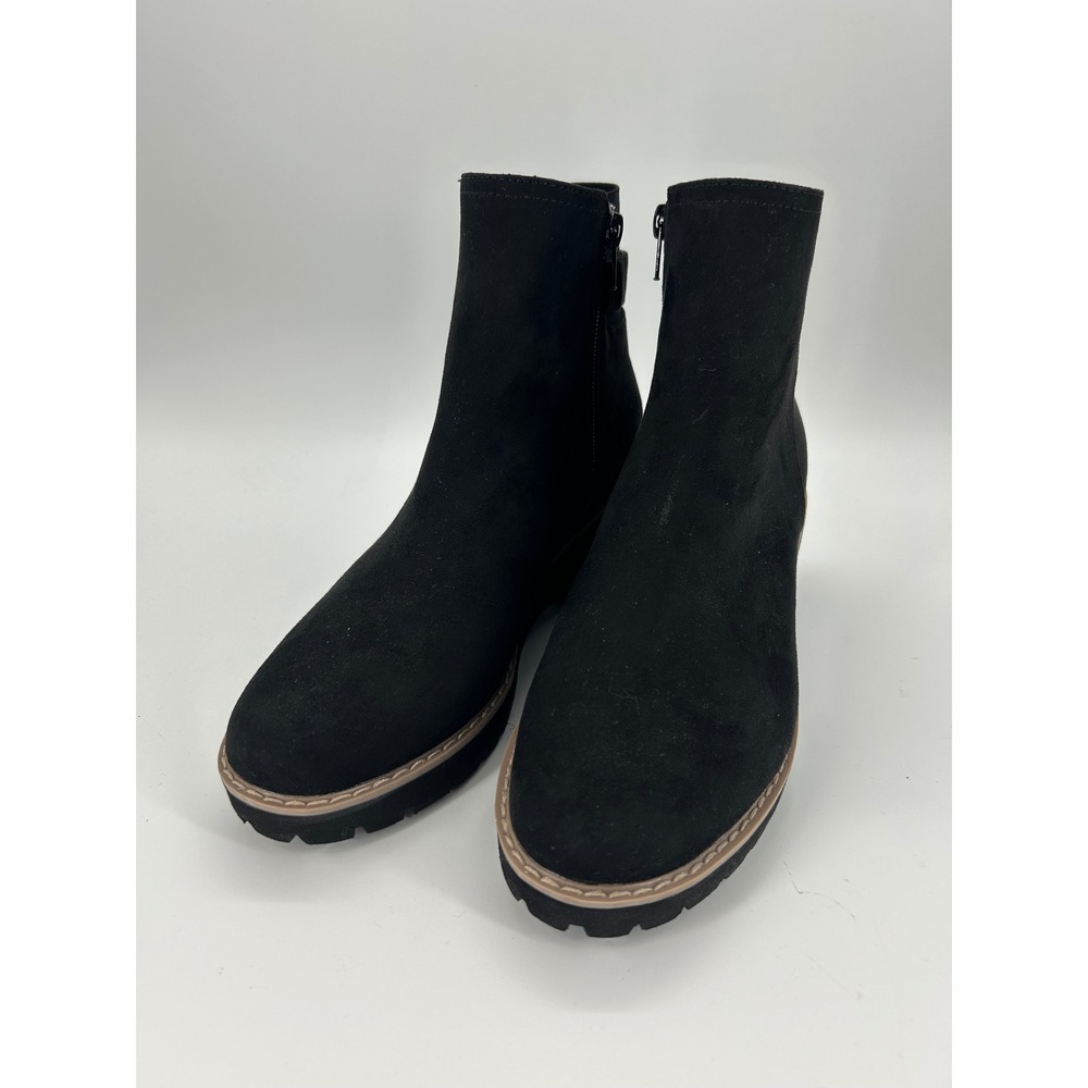 Gianni Bini Women's 7.5 Black Ankle Boots Lug Sole Block Heel Side Zip